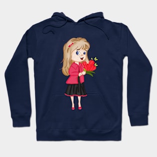 A girl holding a bouquet of red flowers Hoodie